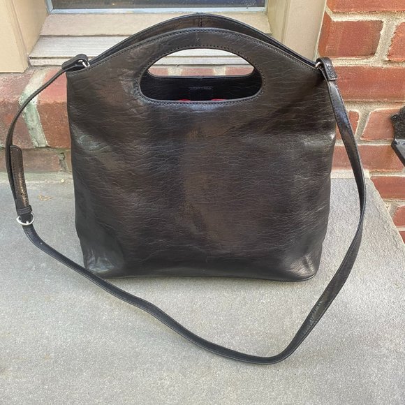 HOBO brand black leather shoulder or hand bag, gorgeous red lining, - Picture 2 of 5